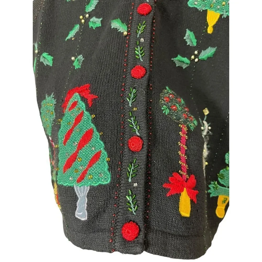 Vintage OHI Christmas Sweater Vest‎ beaded Embroidery Size Small